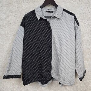 Liv by Habitat Button Up Crinkle‎ Top Womens Large Travel Artsy Maximal